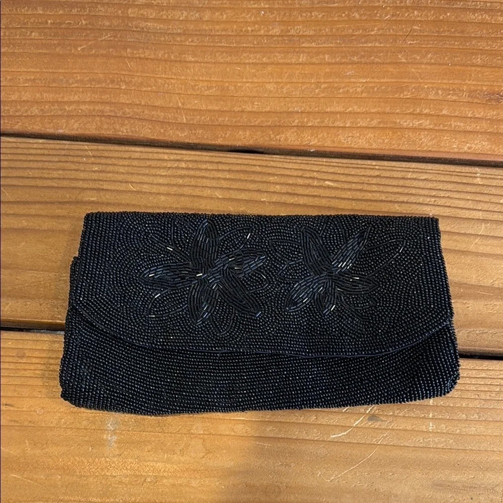 Vintage Black Floral Clutch Wristlet